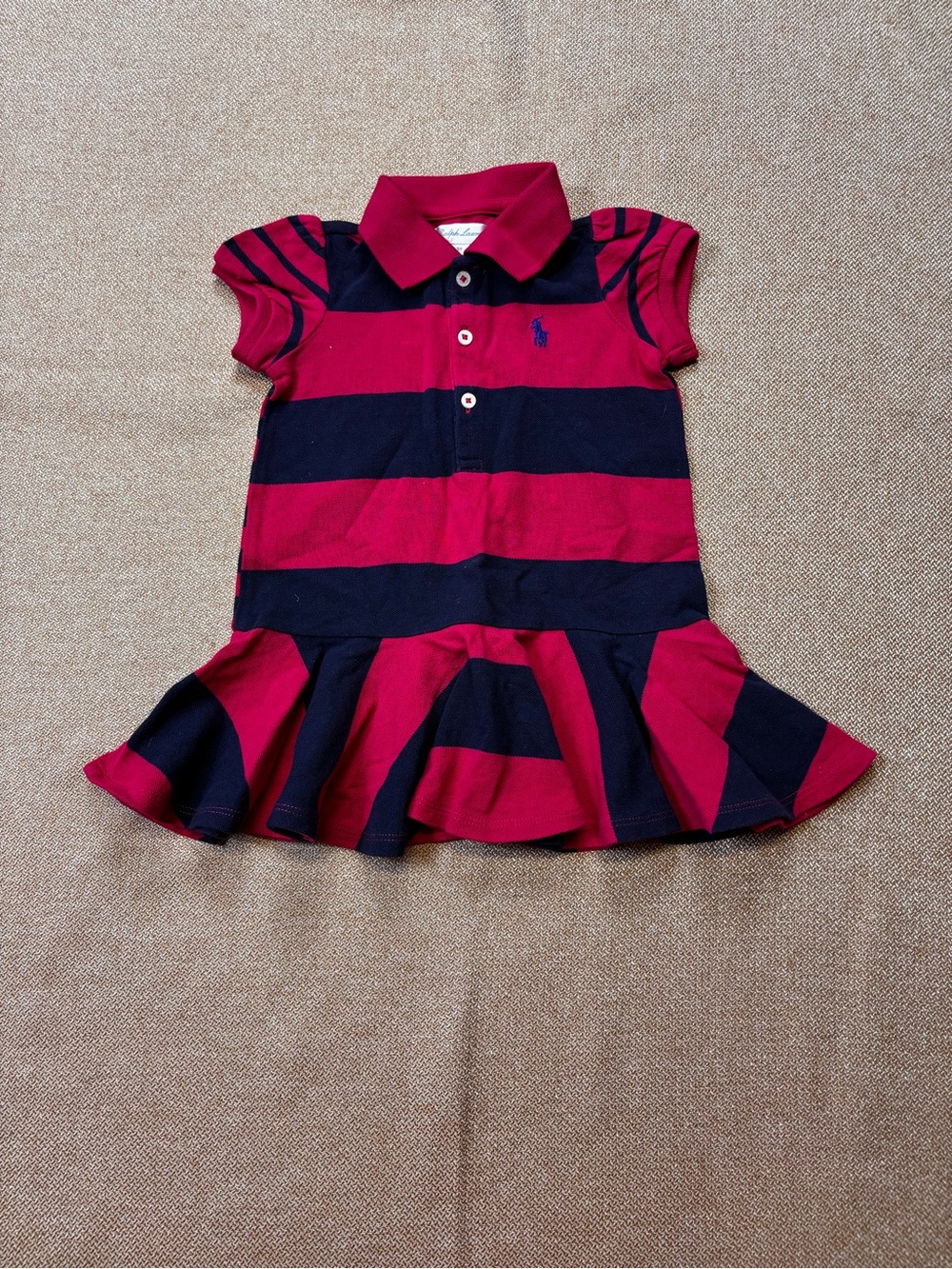 Ralph Lauren Red & Navy Striped Polo Dress with Flared Skirt 9M